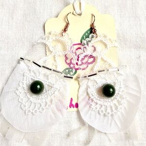 Hand Crafted White and Green Lace Earrings